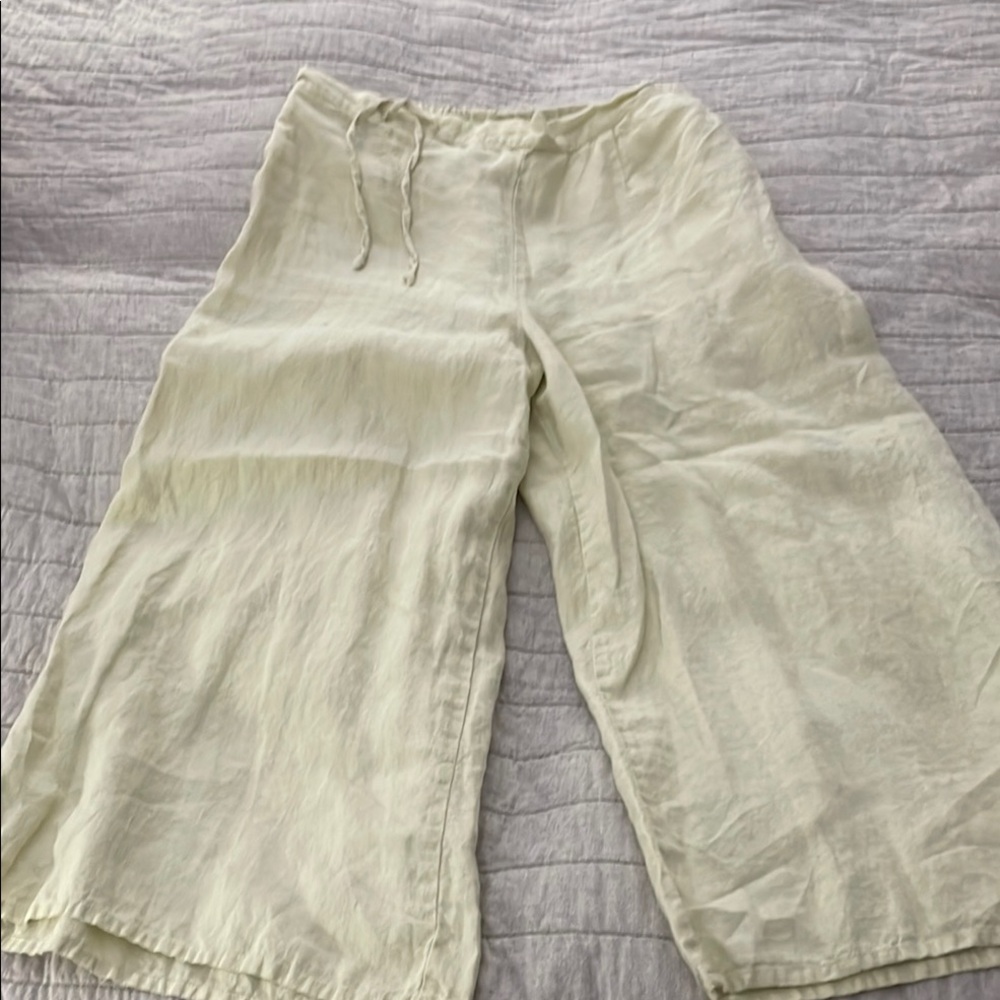 Flax linen wide leg cropped elastic back pant